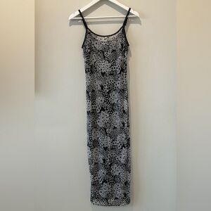 Vintage Black Maxi Dress VTG Mesh Sheer Hippie Boho 70s Goth Halloween Costume